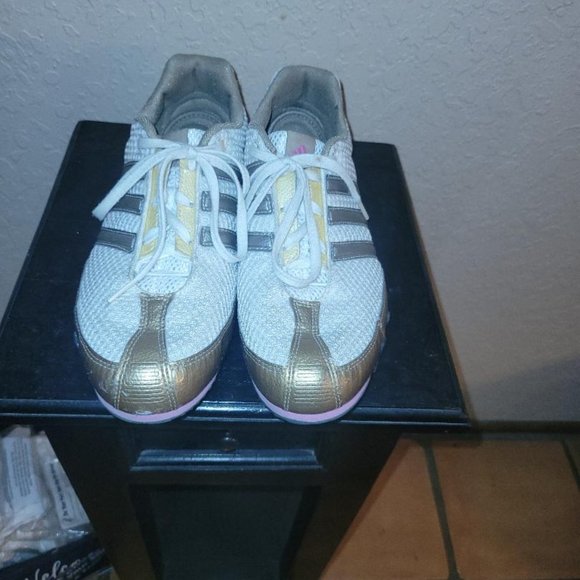 ADIDAS Cushion Running Shoes Women's Gold Pink Silver Athletic - Picture 1 of 5